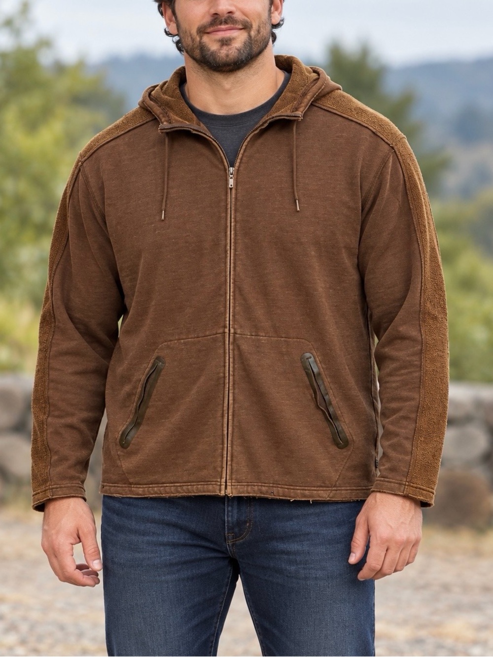 REI Men’s XL Brown Full Zip Hoodie Organic Cotton Blend